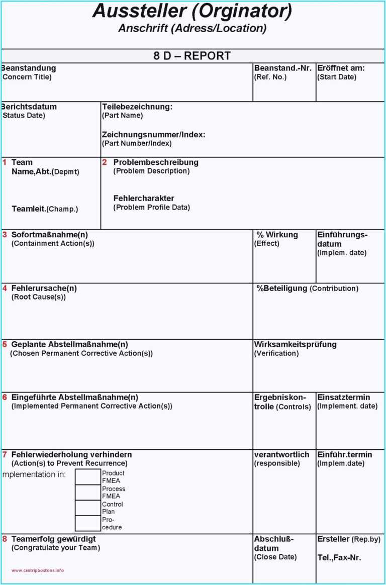 8D Report Template Xls