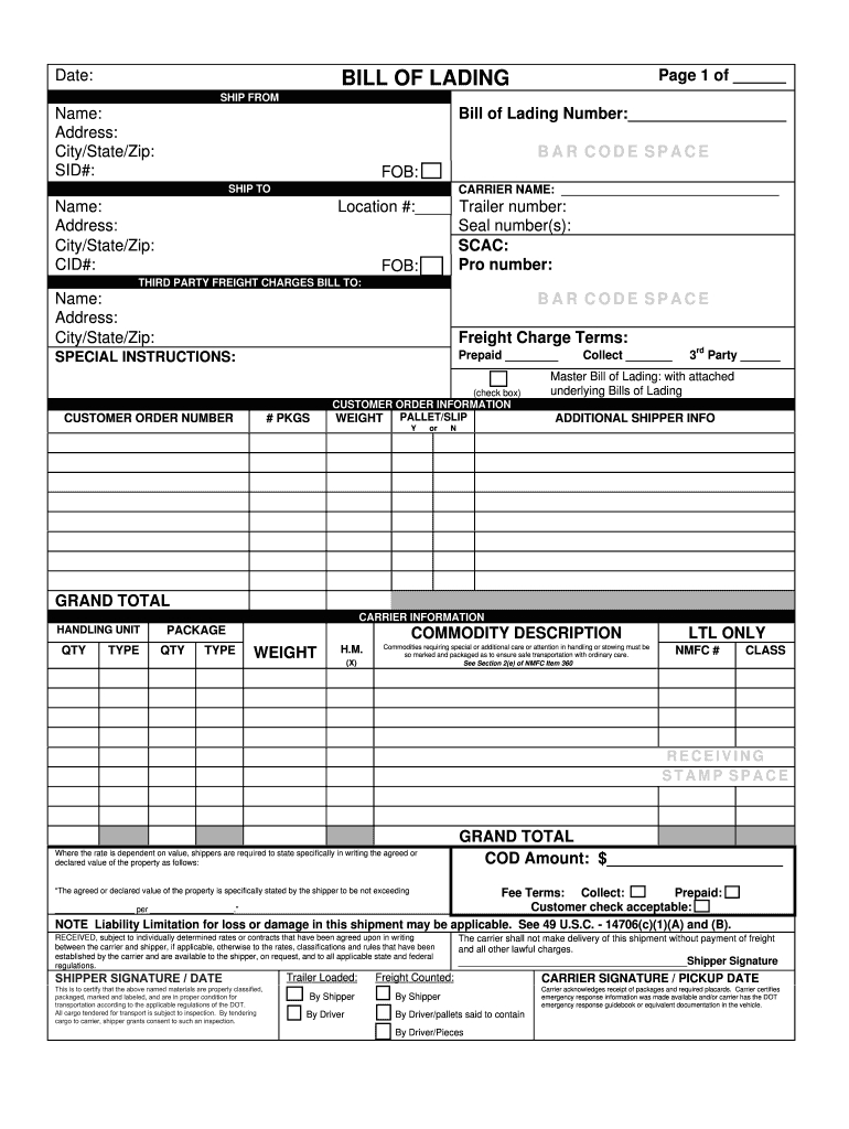 Bill Of Lading Form – Fill Online, Printable, Fillable Inside Blank Bol Template