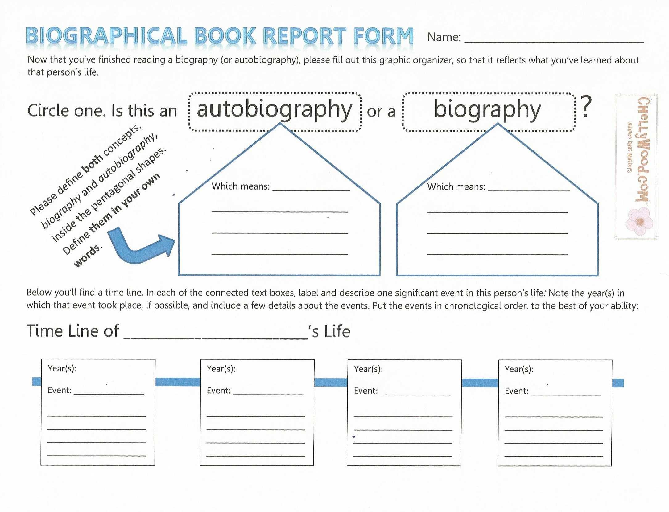 Biographical Book Report Form For Teaching Nonfiction Using For Biography Book Report Template