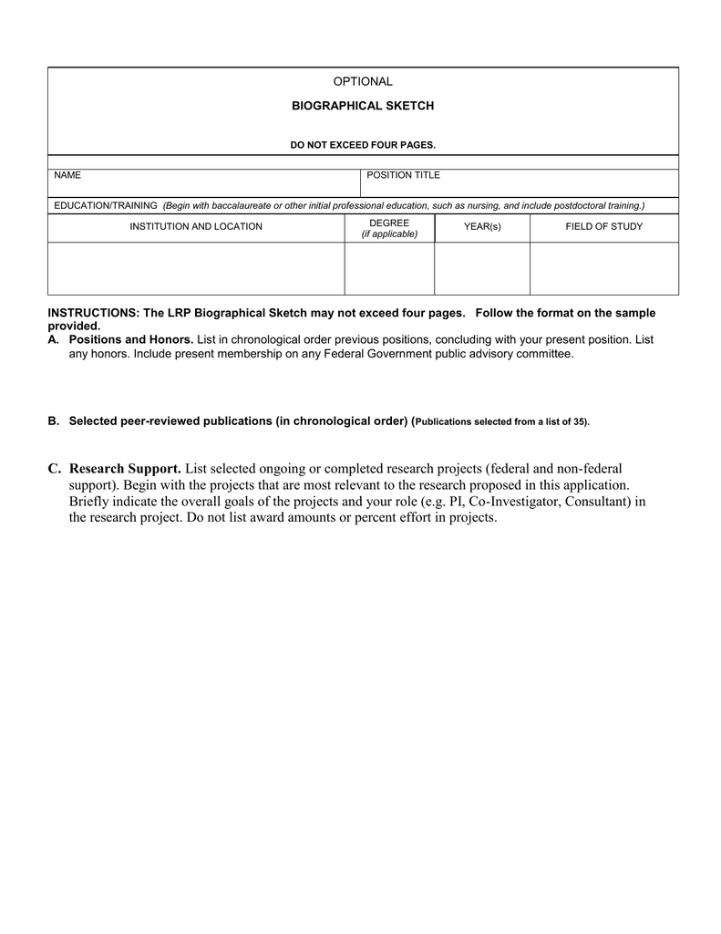 Biographical Sketch With Nih Biosketch Template Word