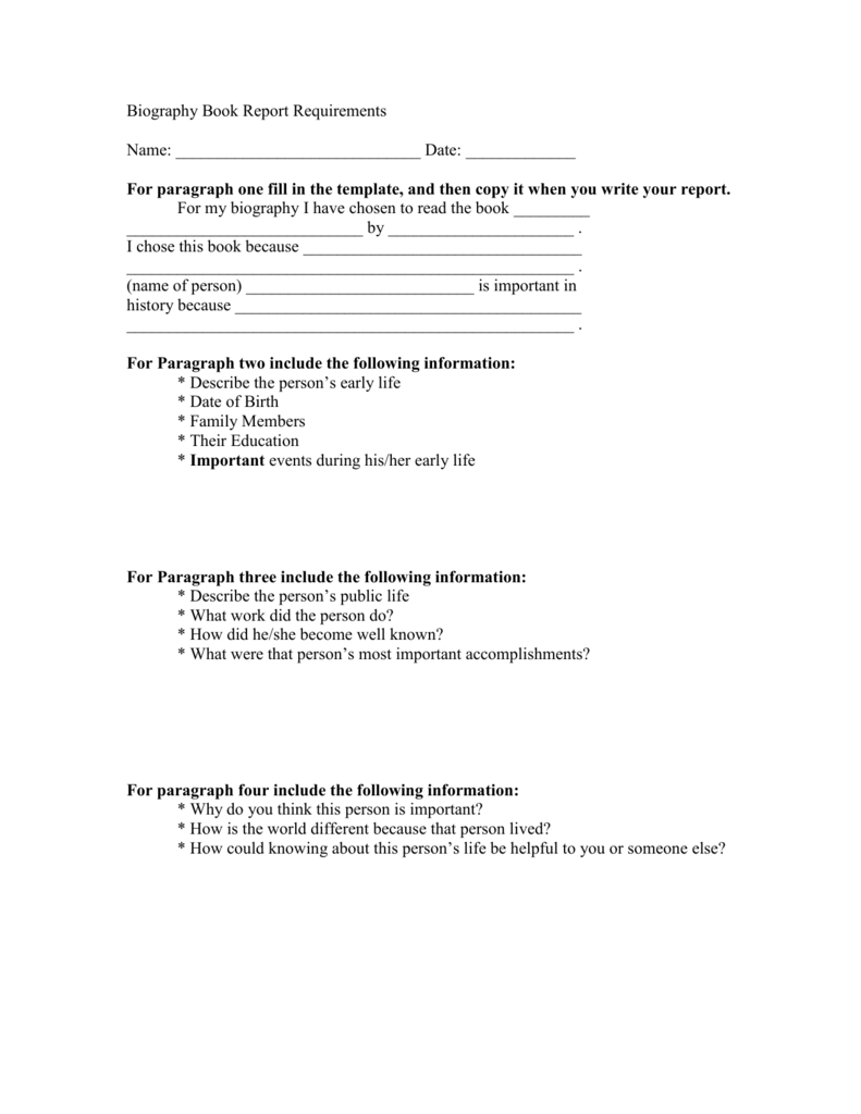 Biography Book Report Requirements.doc With Biography Book Report Template