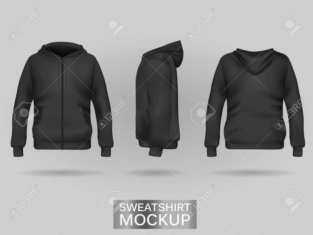Black Sweatshirt Hoodie Template In Three Dimensions: Front,.. In Blank Black Hoodie Template