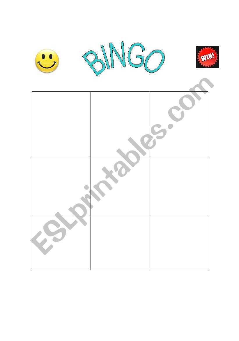 Blank Bingo Boards – Bingo Templates – Esl Worksheet In Blank Bingo Template Pdf