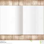 Blank Magazine On Wooden Background. Template Stock With Blank Magazine Spread Template