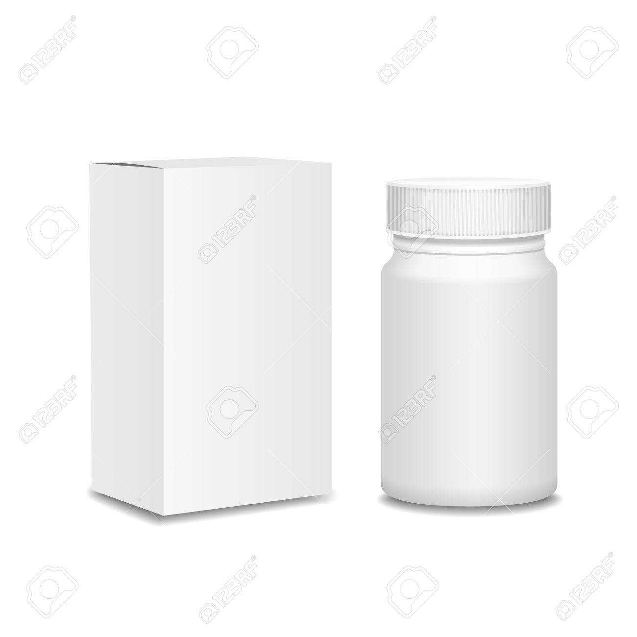 Blank Medicine Bottle And Cardboard Packaging, Vitamins, Examples.. Intended For Blank Packaging Templates