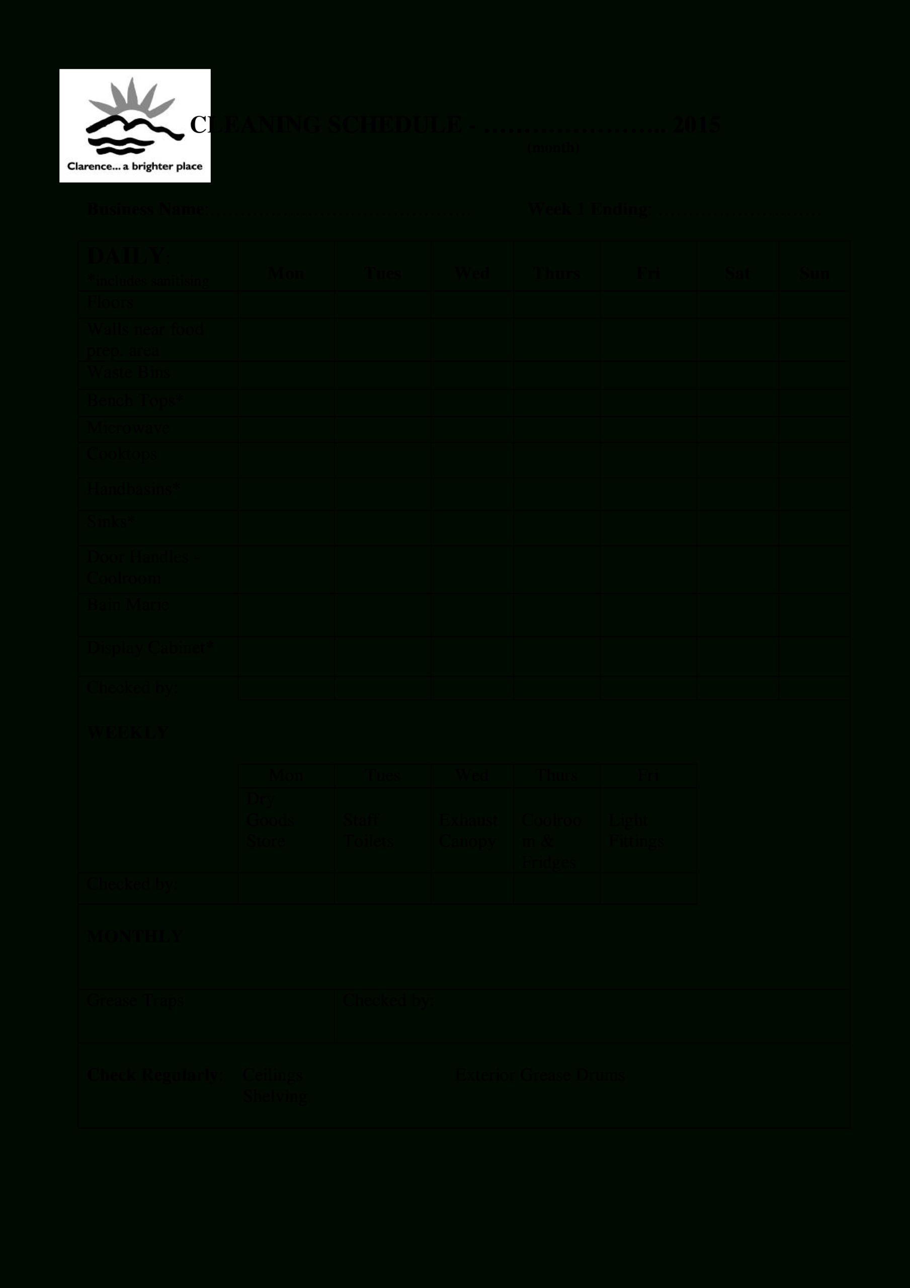 Blank Office Cleaning Schedule | Templates At In Blank Cleaning Schedule Template