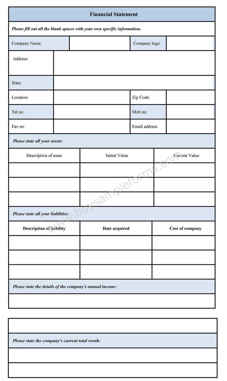 Blank Personal Financial Statement Form – Sample Forms For Blank Personal Financial Statement Template