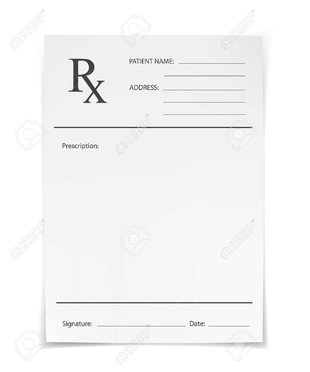 Blank Rx Prescription Form Isolated On White Background Pertaining To Blank Prescription Form Template