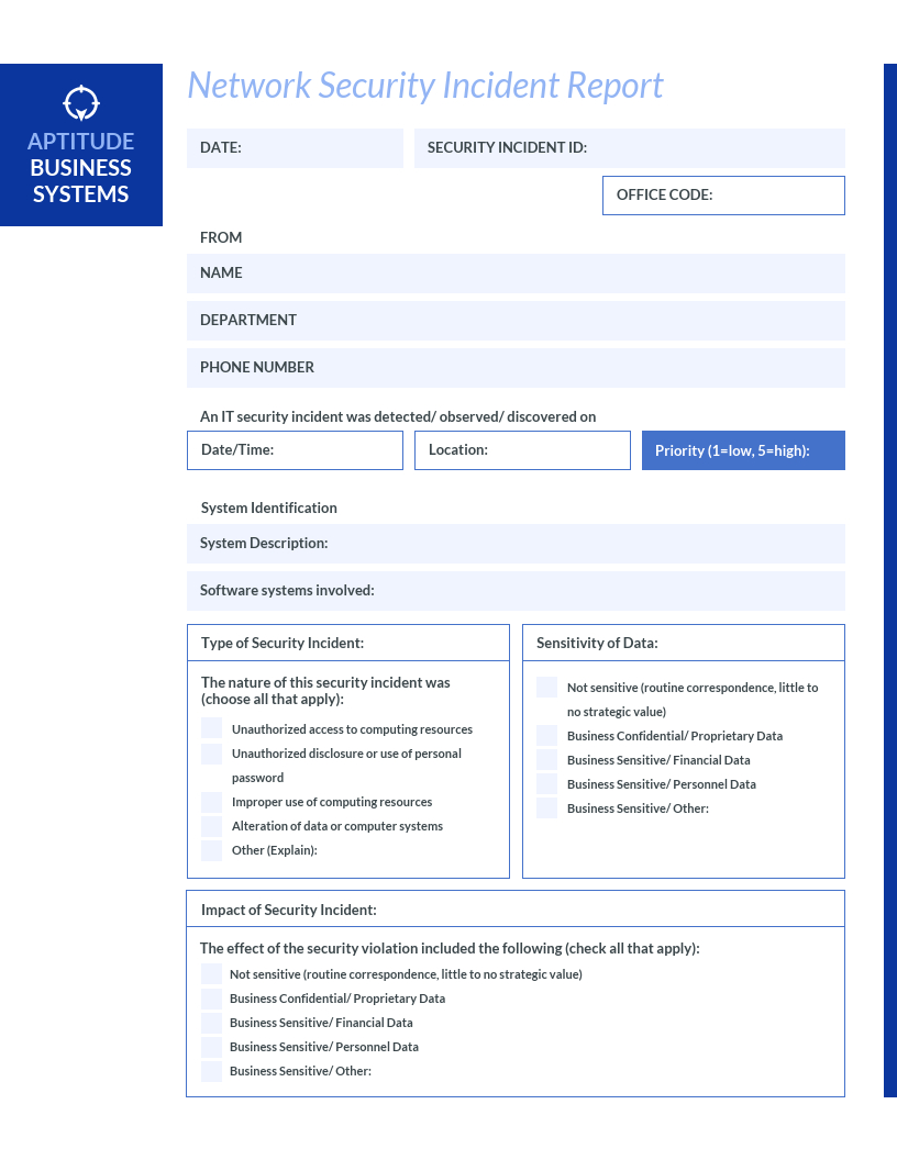 Blue It Incident Report Template For It Incident Report Template