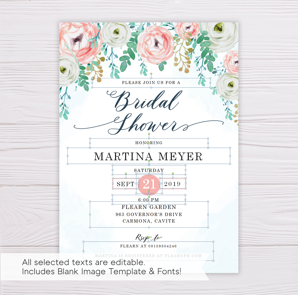 Blue Watercolor & Blush Flowers Bridal Shower Invitation Template In Blank Bridal Shower Invitations Templates