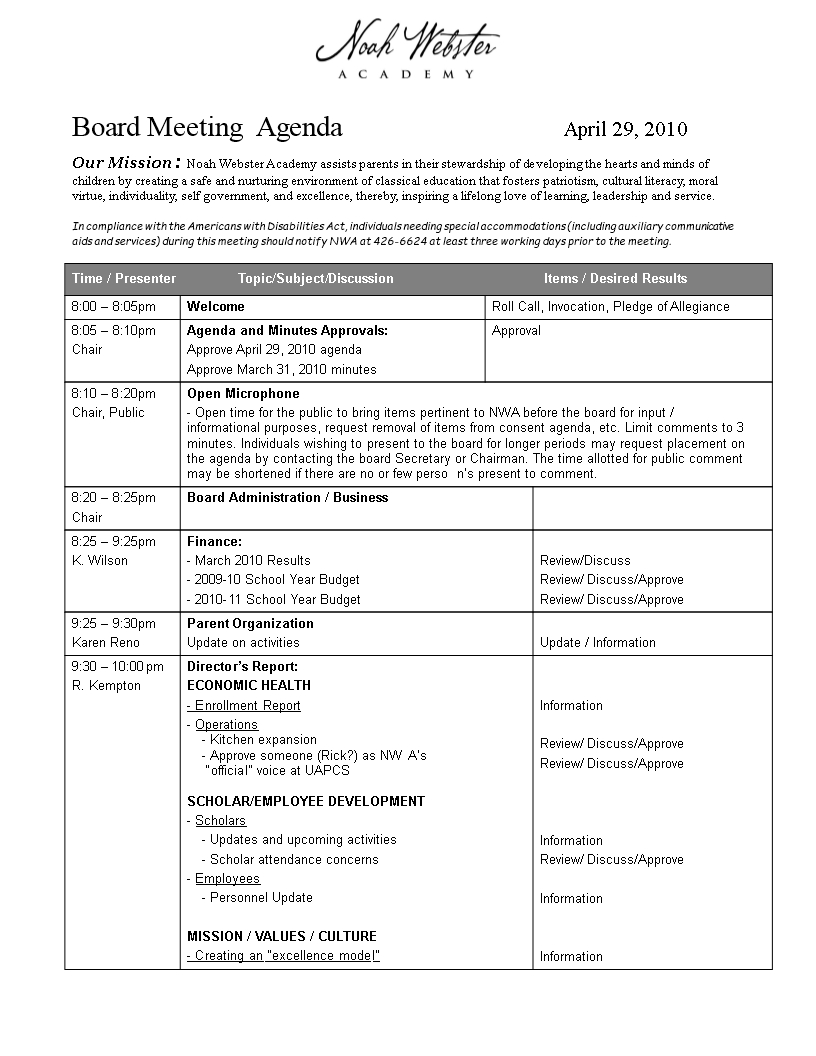 Board Meeting Agenda In Word | Templates At Within Agenda Template Word 2010