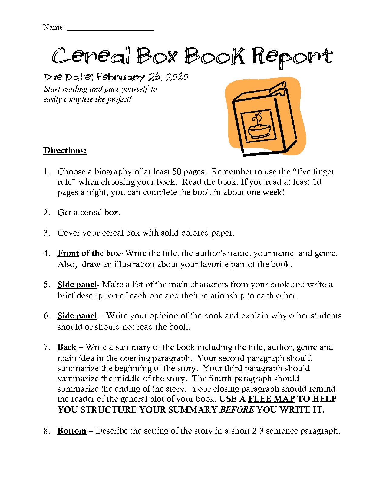 Book Report Project Instructions In Cereal Box Book Report Template