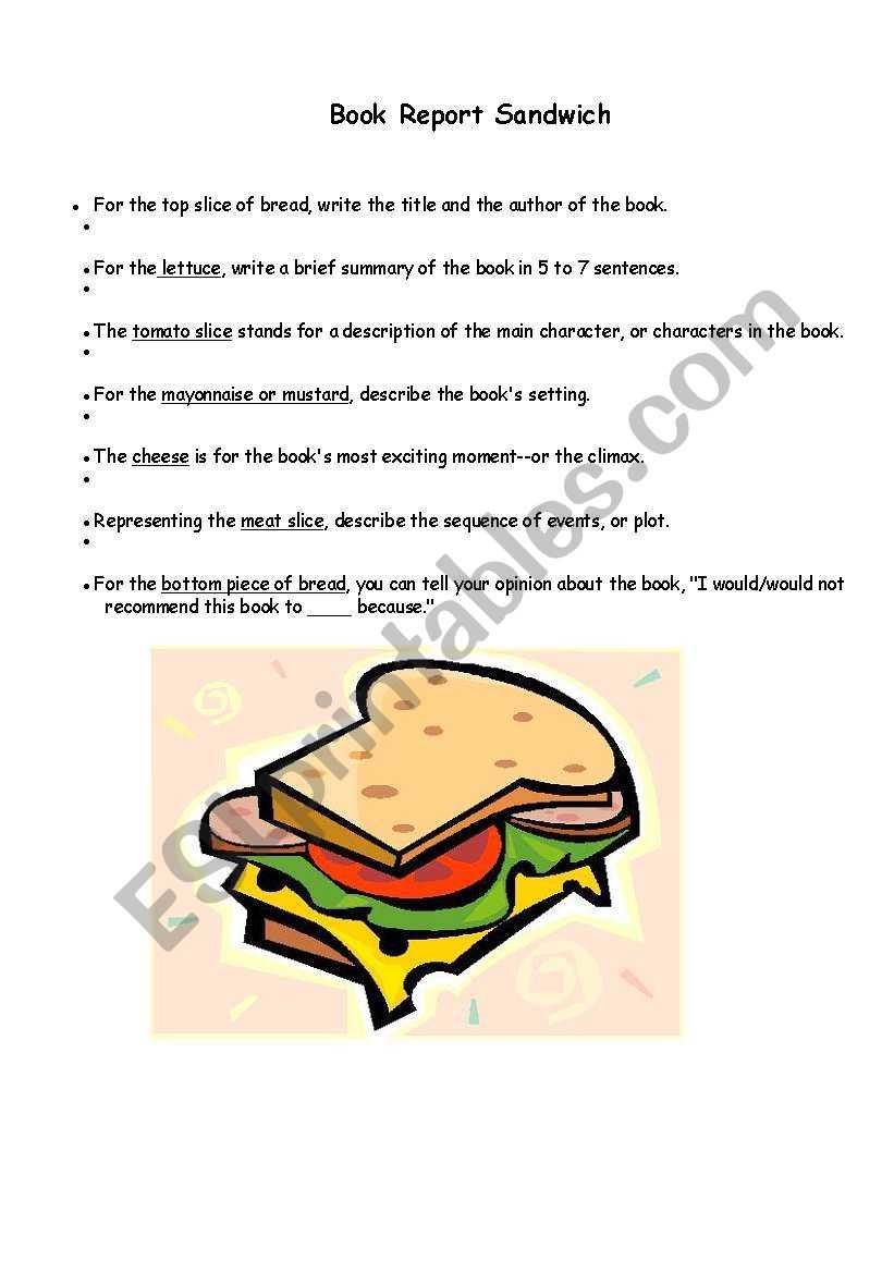 Book Report Sandwich Form + Explanation – Esl Worksheet Throughout Sandwich Book Report Printable Template