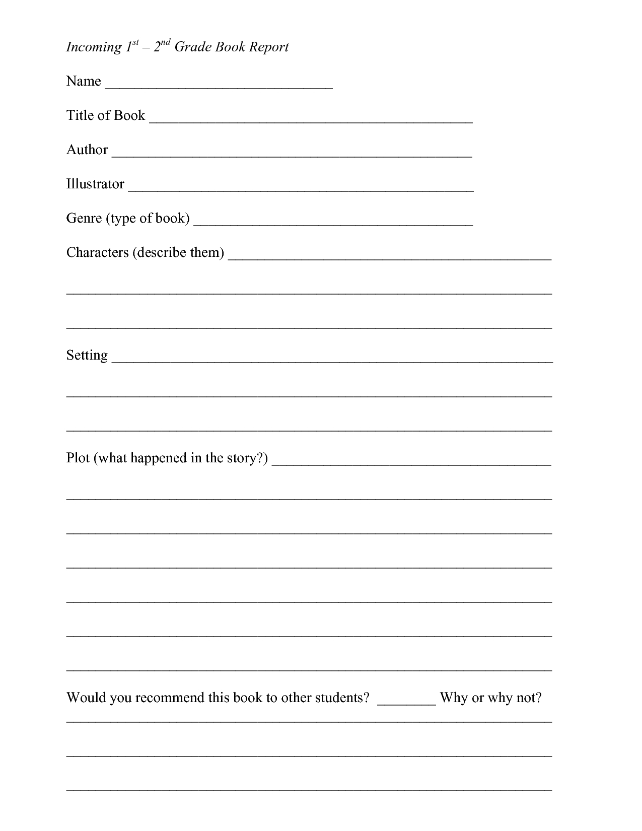 Book Report Template 2Nd Grade Free – Book Report Form Inside Book Report Template 2Nd Grade