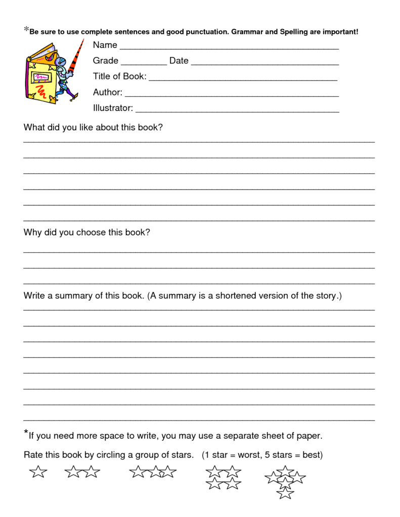 Book Report Template 6Th Grade