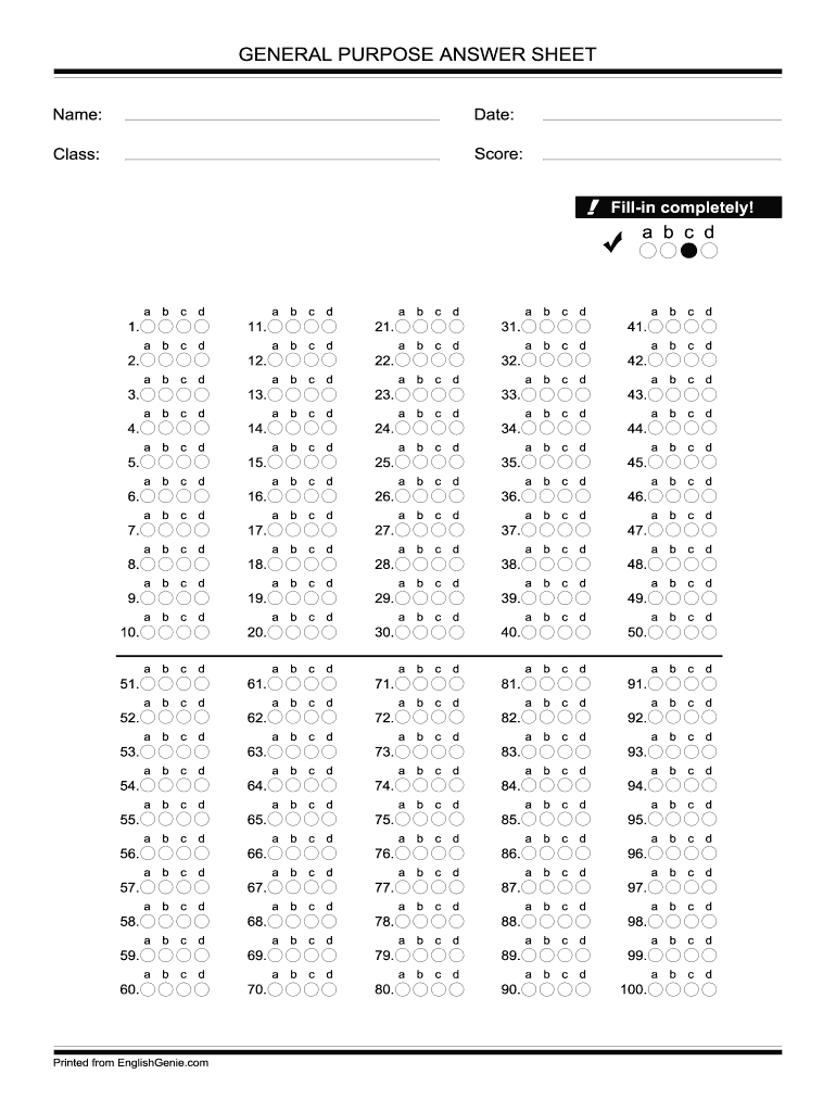 Bubble Answer Sheet 1 100 – Fill Online, Printable, Fillable Pertaining To Blank Answer Sheet Template 1 100