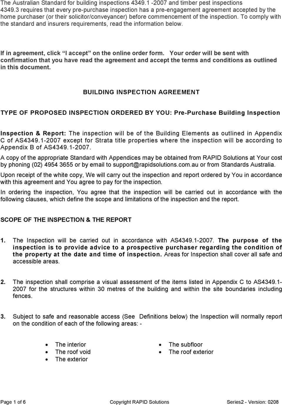 Building Inspection Agreement. Type Of Proposed Inspection Regarding Pre Purchase Building Inspection Report Template