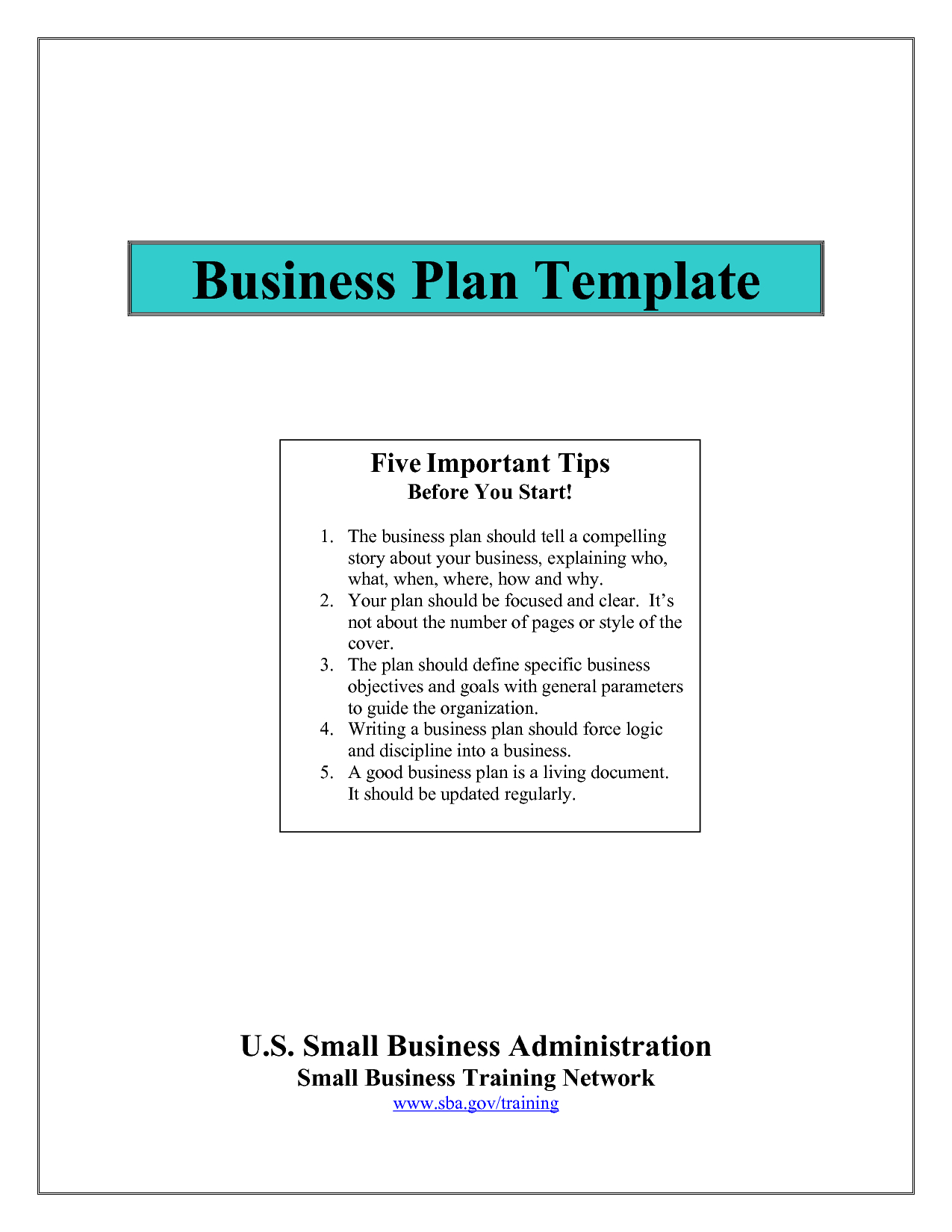 Business Plan Template Sba Word Sbar Excel Small For Pdf Inside Sbar Template Word