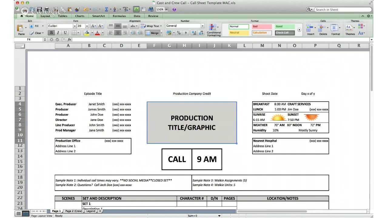 Call Sheet Template – Cast And Crew Call For Film Call Sheet Template Word