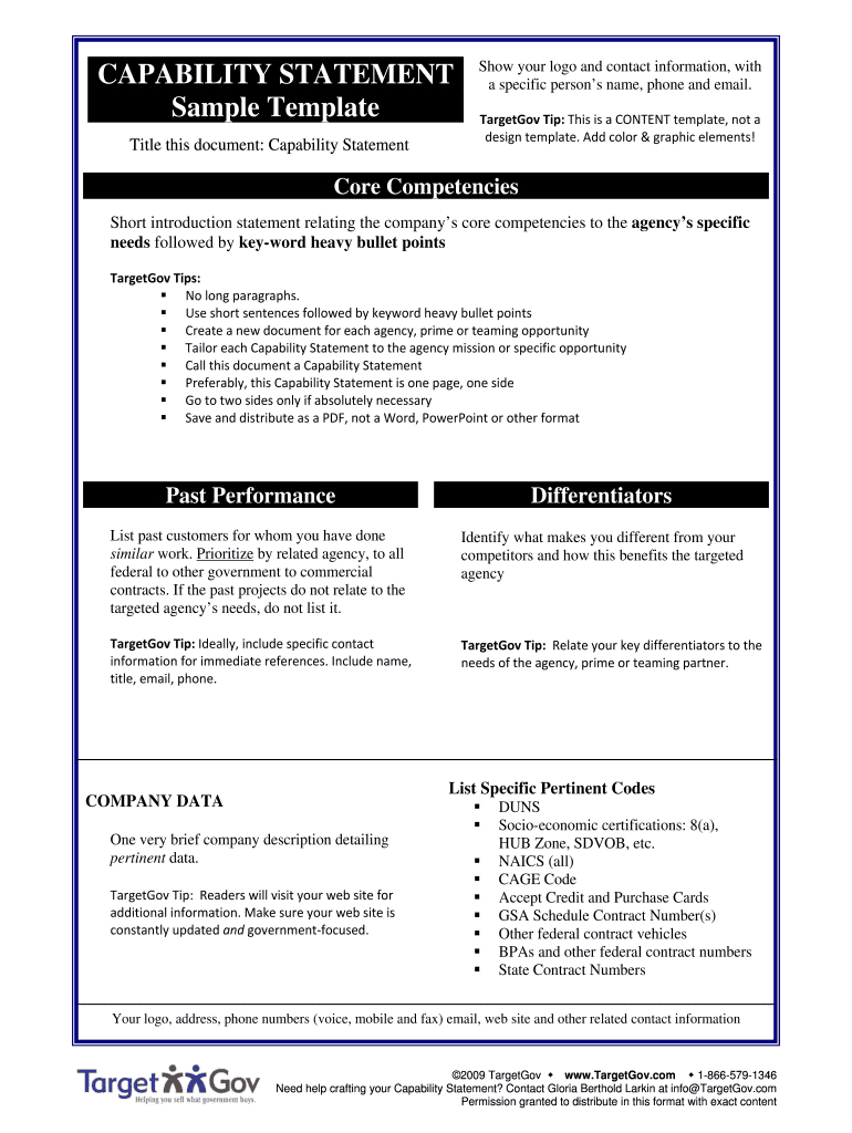 Capability Statement Template – Fill Online, Printable In Capability Statement Template Word