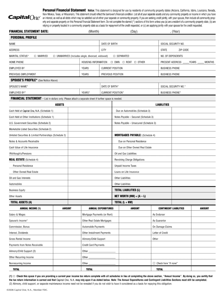 Capital One Bank Statement Template – Fill Online, Printable For Blank Personal Financial Statement Template