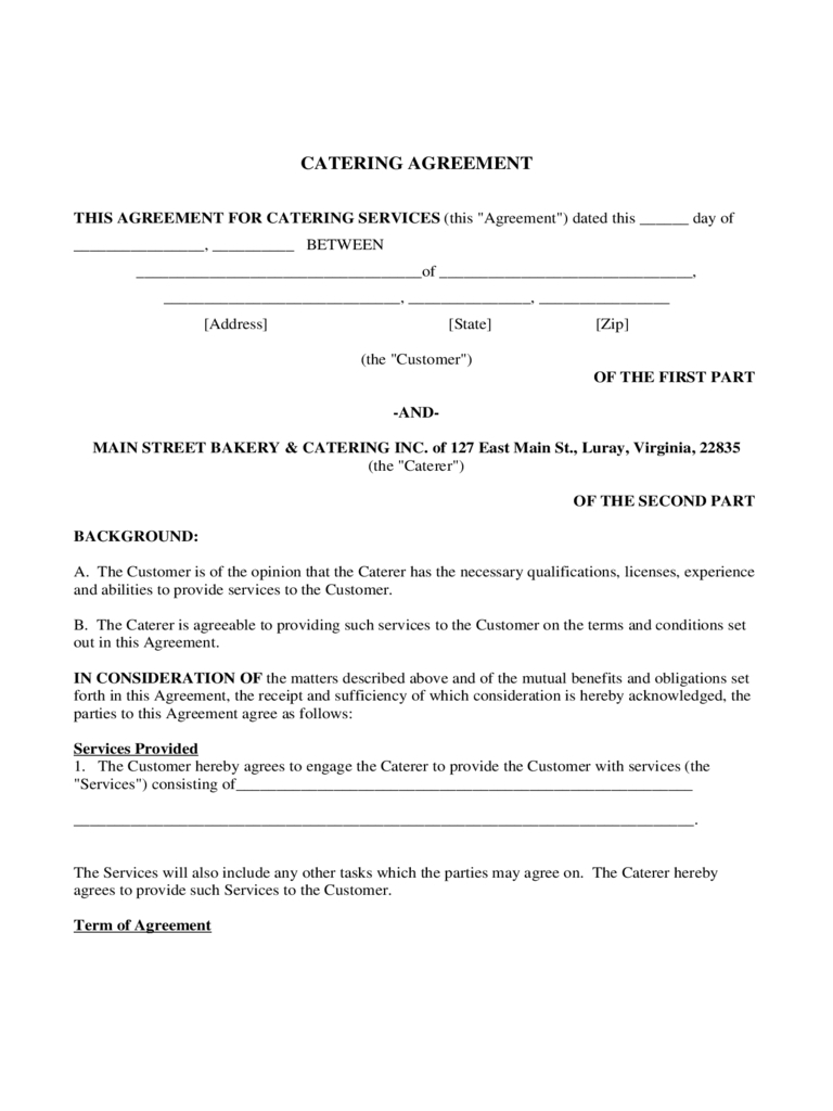 Catering Contract Template Word - Business Template Ideas Throughout Catering Contract Template Word
