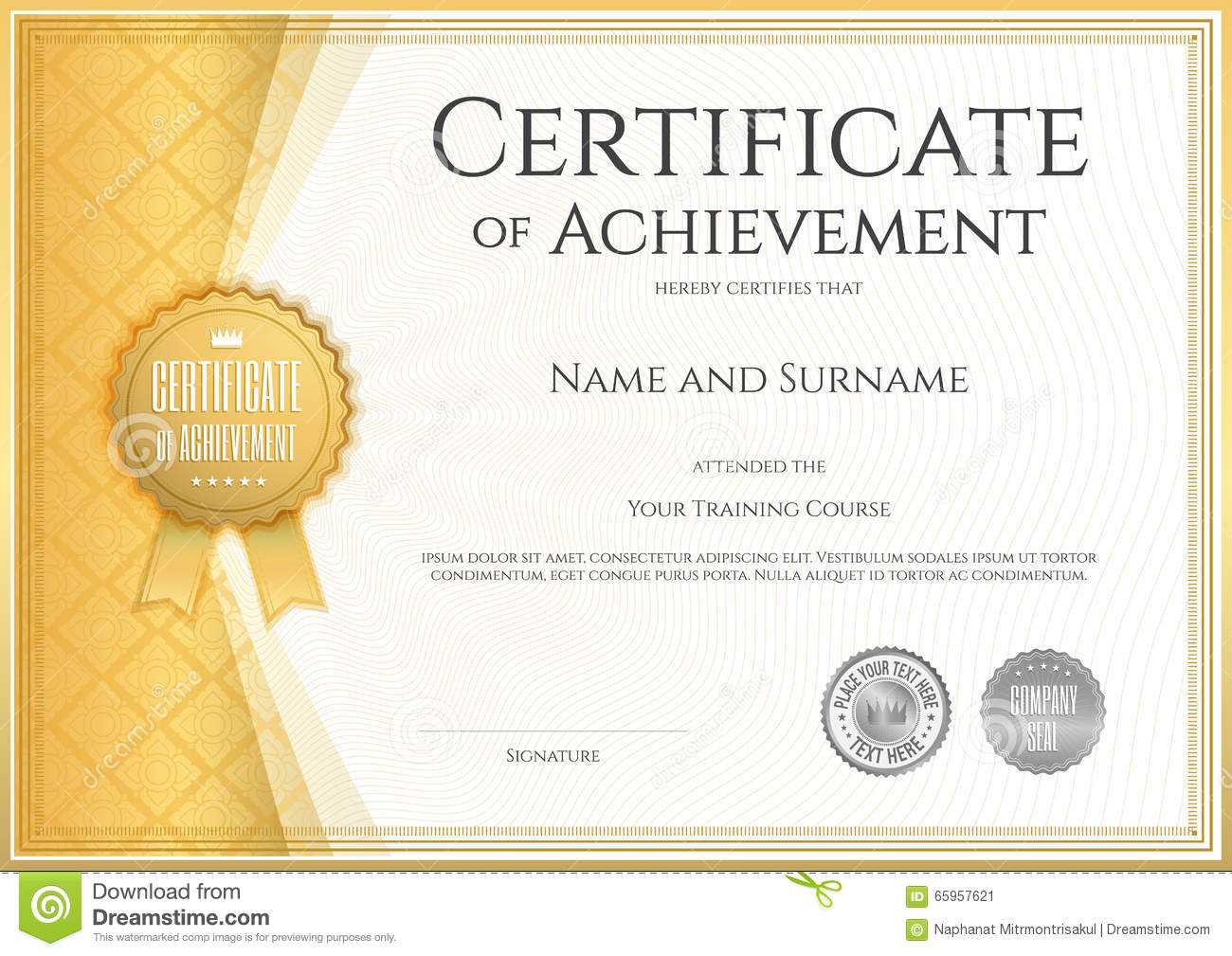 Certificate Of Achievement Template In Vector Stock Vector Throughout Blank Certificate Of Achievement Template