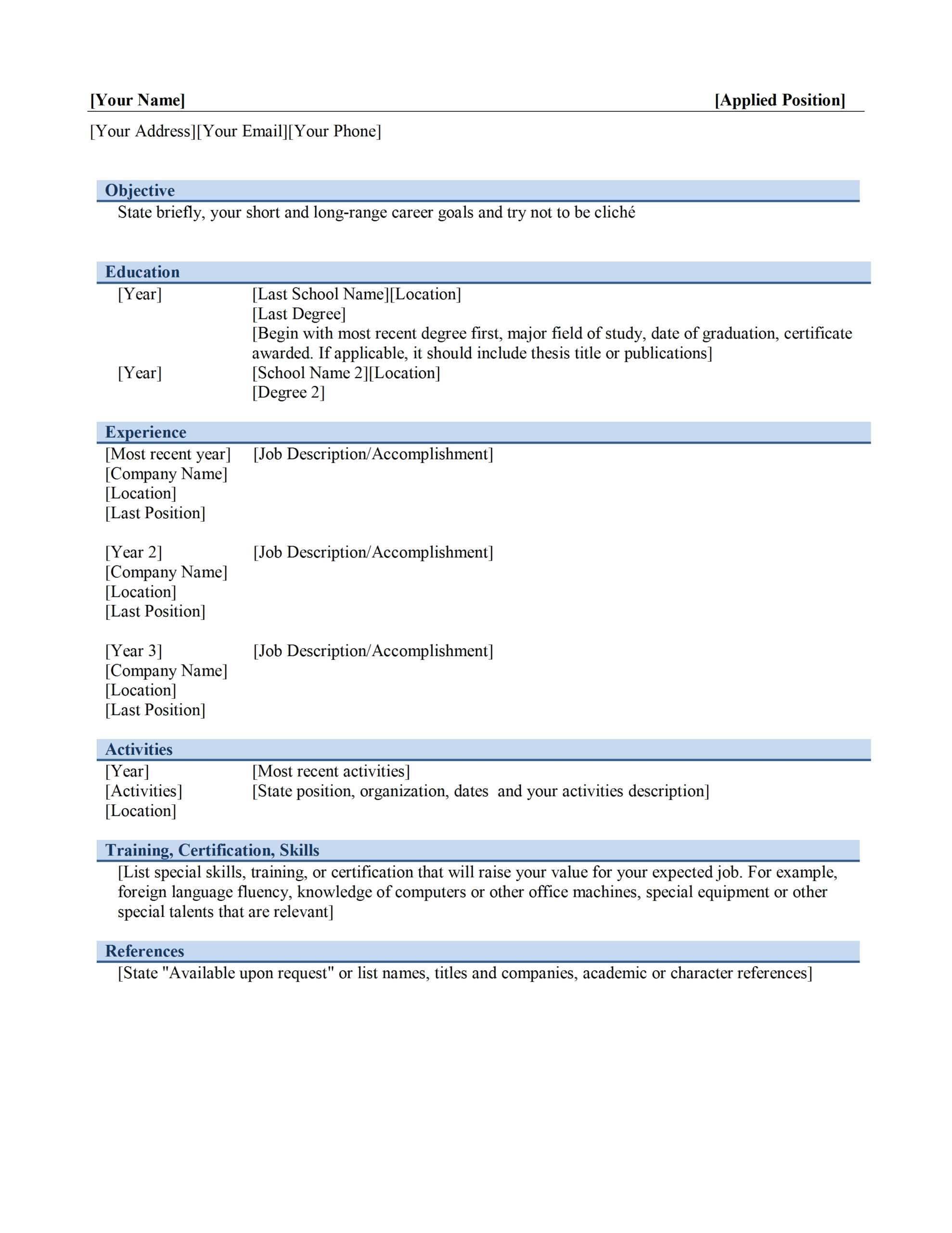 Chronological Resume Template With Another Word For Template