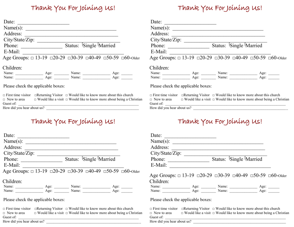 Church Contact Card Template – Tomope.zaribanks.co Throughout Church Visitor Card Template Word