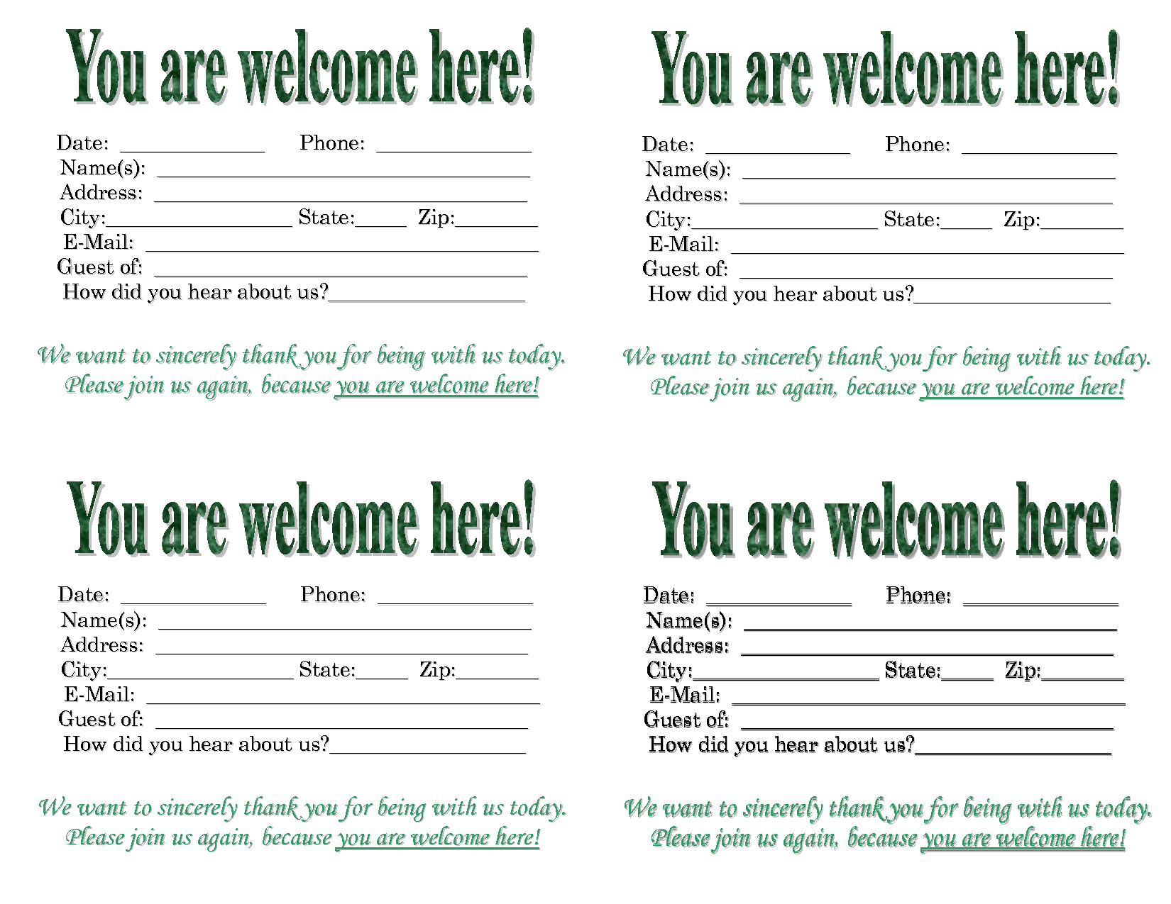 Church Quotes For Welcoming Guests. Quotesgram Regarding Church Visitor Card Template Word