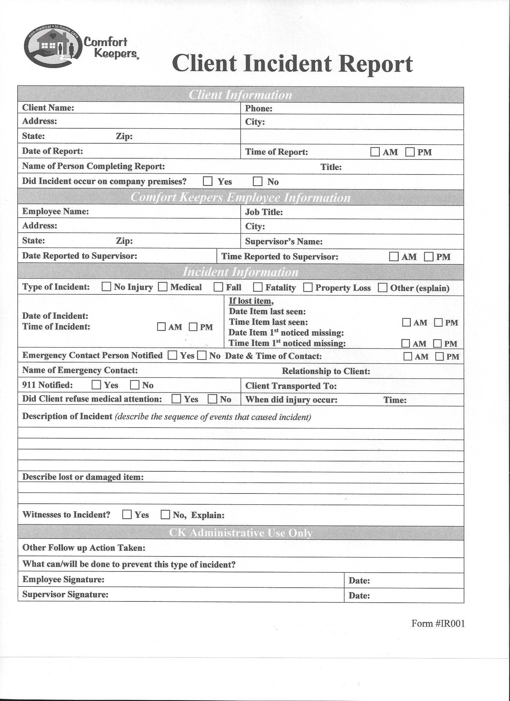 Client Incident Report – Tomope.zaribanks.co In Customer Incident Report Form Template