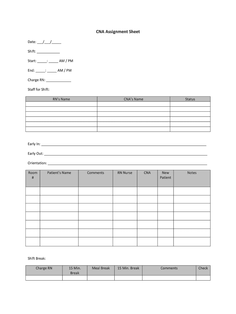 Cna Assignment Sheet Templates - Fill Online, Printable Pertaining To Nursing Assistant Report Sheet Templates