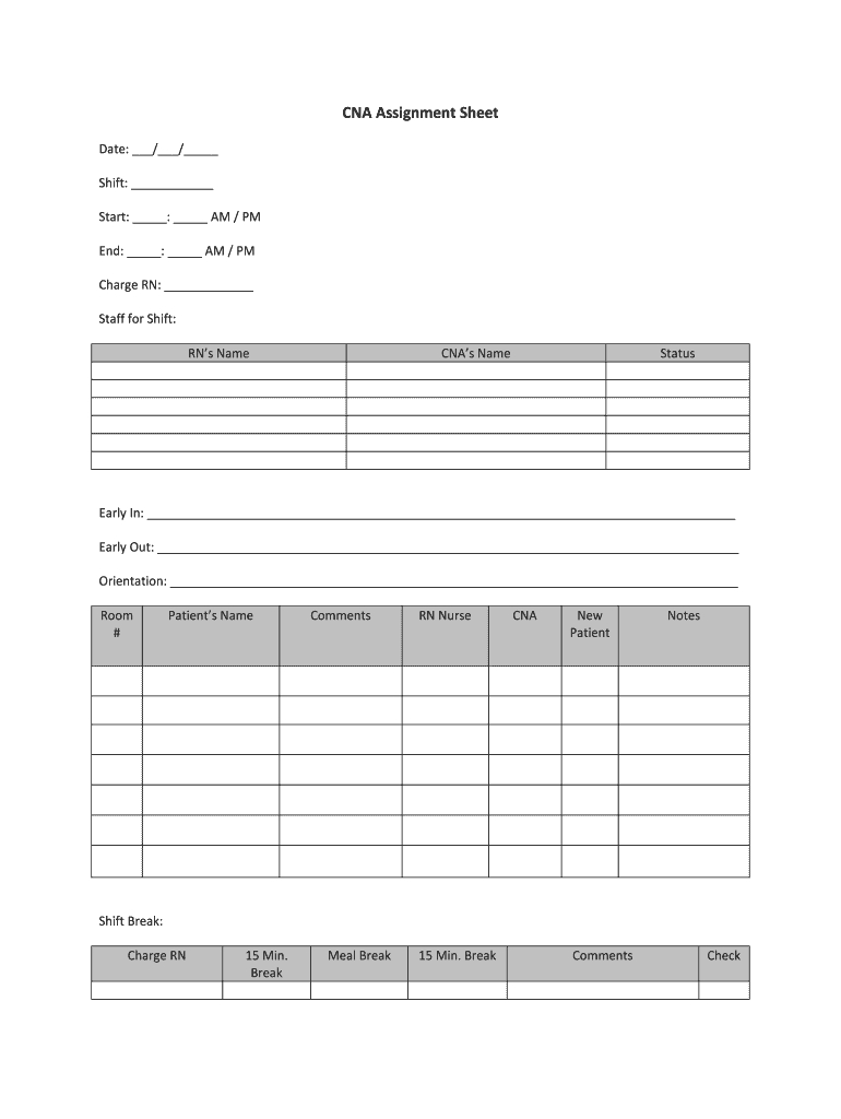 Cna Assignment Sheet Templates – Fill Online, Printable With Charge Nurse Report Sheet Template