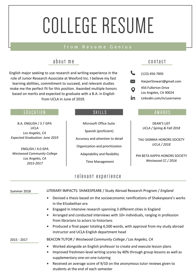 College Student Resume Sample & Writing Tips | Resume Genius In College Student Resume Template Microsoft Word