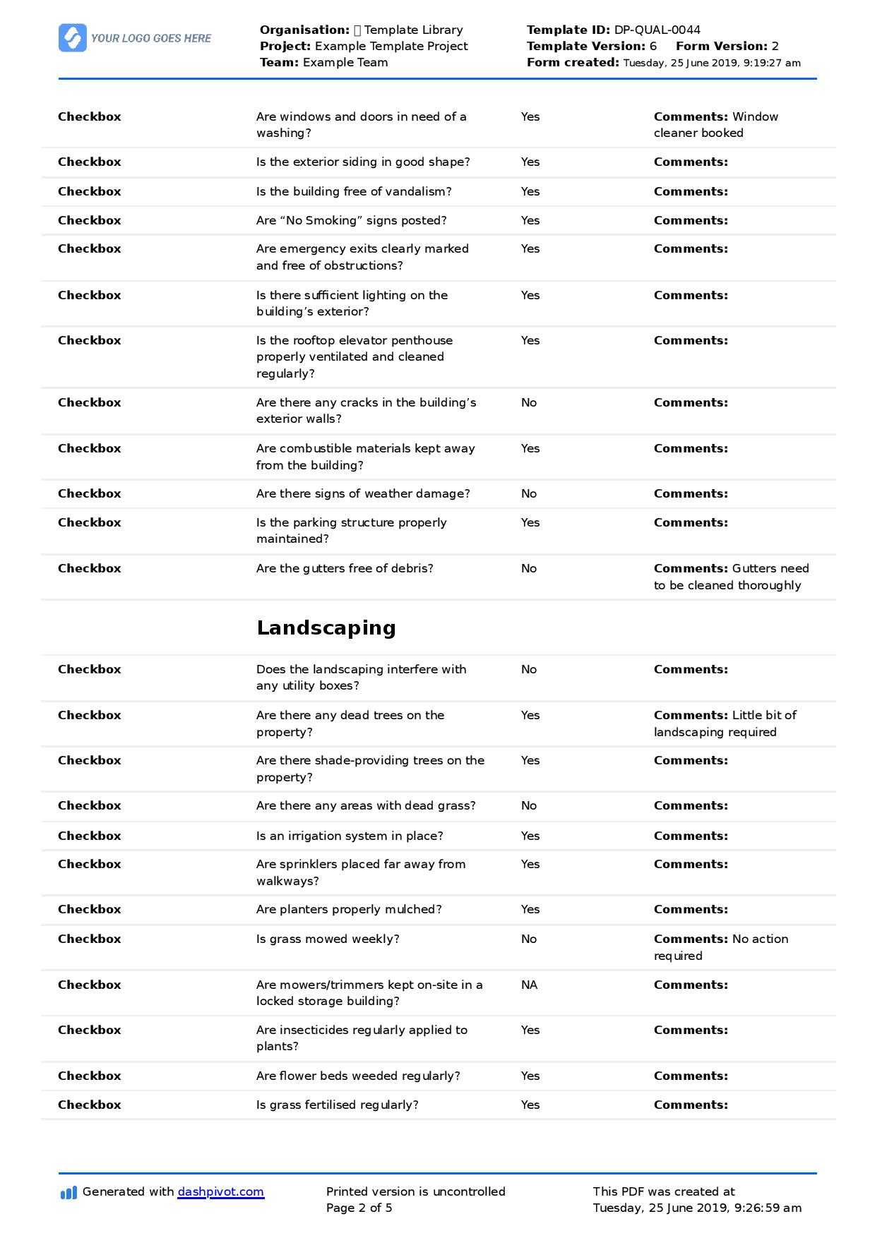 Commercial Property Inspection Checklist Template (Use It Inside Commercial Property Inspection Report Template