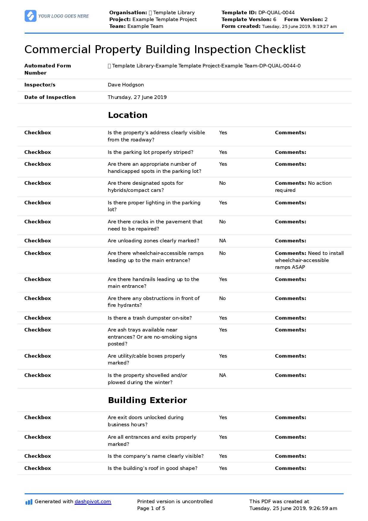 Commercial Property Inspection Checklist Template (Use It Intended For Commercial Property Inspection Report Template