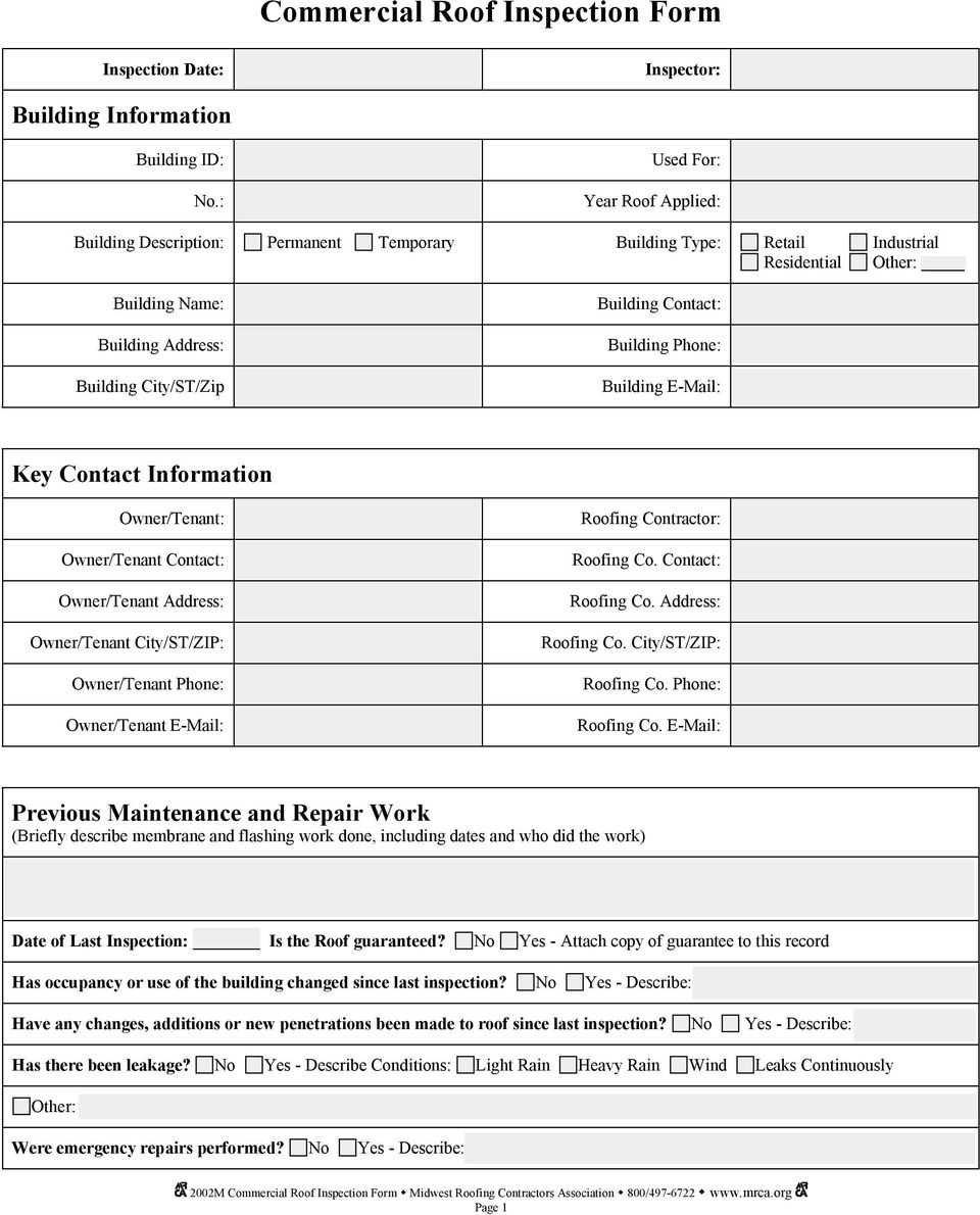 Commercial Roof Inspection Form – Pdf Free Download With Roof Inspection Report Template