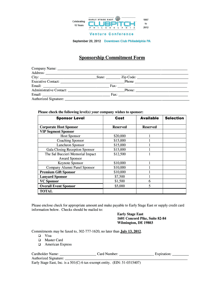 Commitment Form Template – Fill Online, Printable, Fillable With Blank Sponsorship Form Template