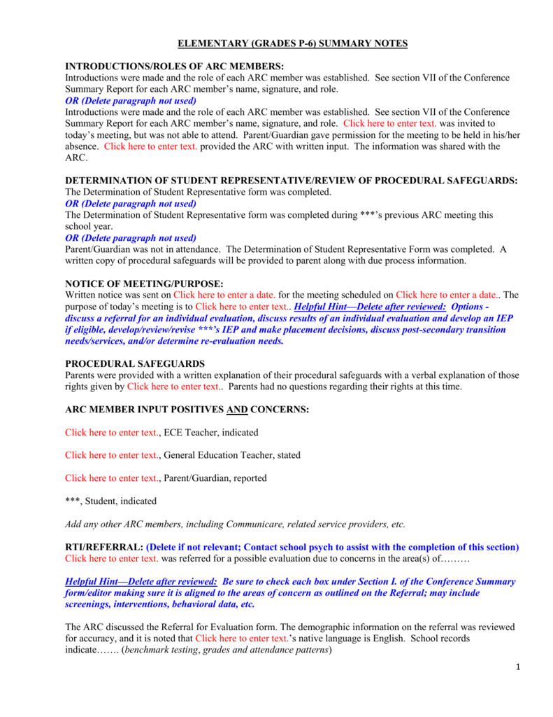 Conference Summary Template P – 6Th Grades Inside Conference Summary Report Template