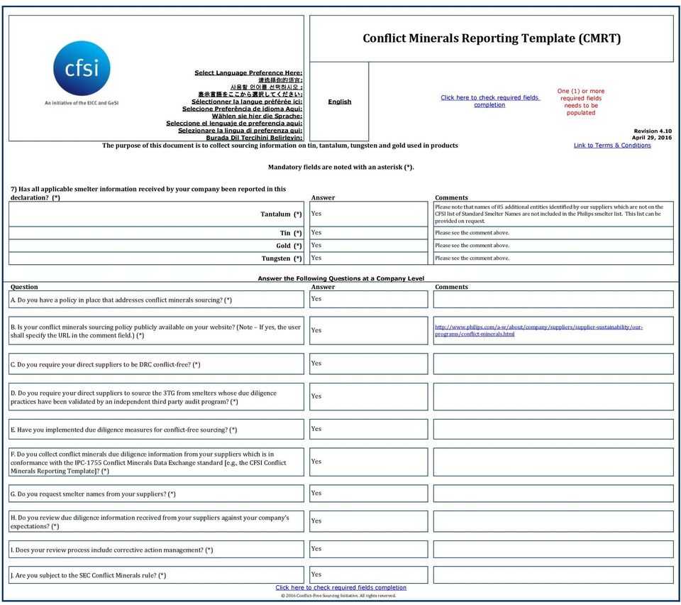 Conflict Minerals Reporting Template (Cmrt) - Pdf Free Download With Conflict Minerals Reporting Template