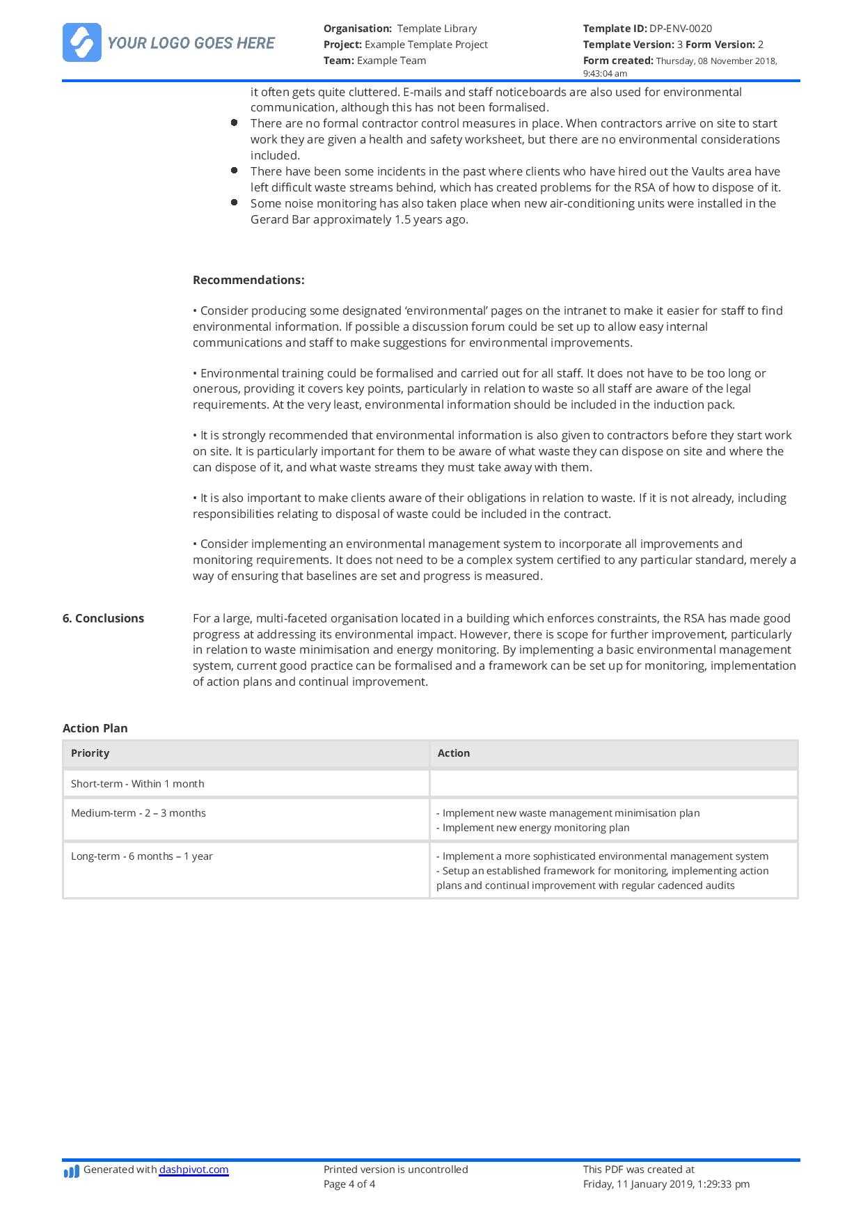Construction Audit Report Sample: For Safety, Quality Within Implementation Report Template