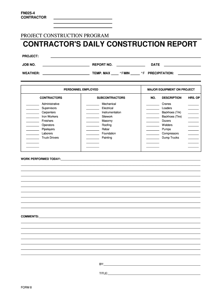 Construction Daily Report Template Excel - Fill Online For Daily Site Report Template