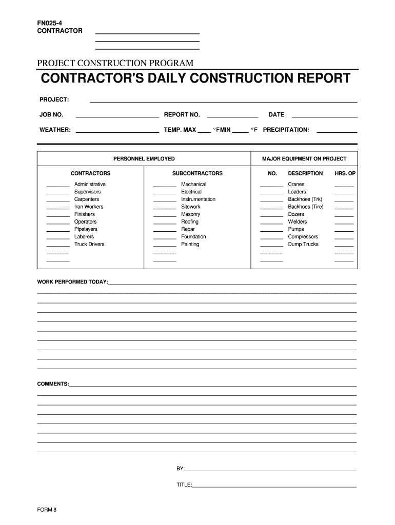 Construction Daily Report Template Excel – Fill Online For Daily Site Report Template