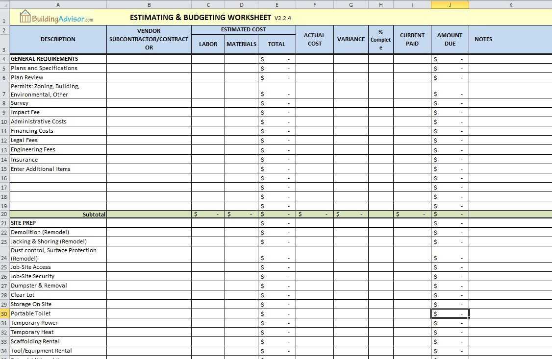 Construction Job Costing Spreadsheet Free Residential Inside Job Cost Report Template Excel