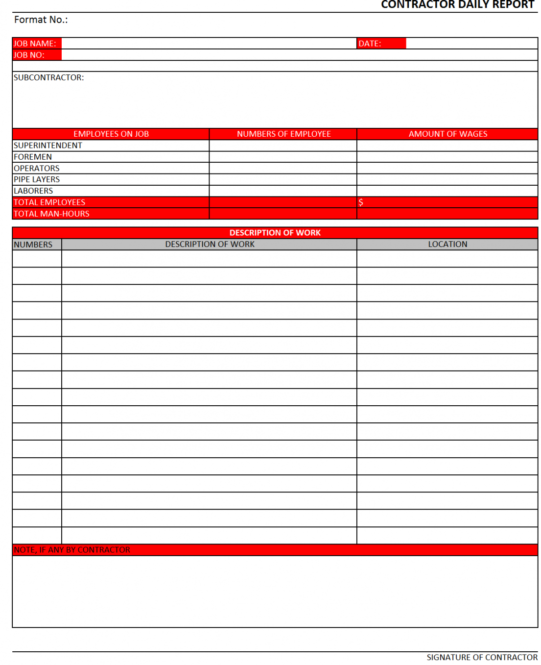 Contractor Daily Report Template Within Superintendent Daily Report Template