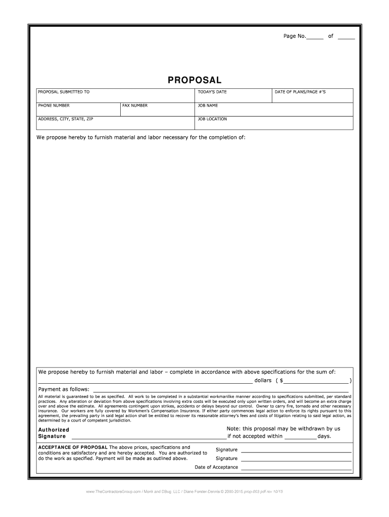 Contractor Proposal Template – Fill Online, Printable Regarding Blank Estimate Form Template
