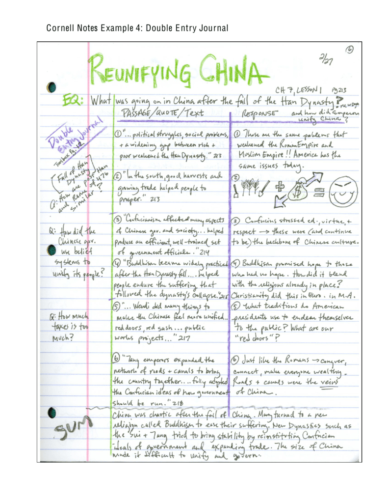 Cornell Notes Example 4: Double Entry Journal With Double Entry Journal Template For Word