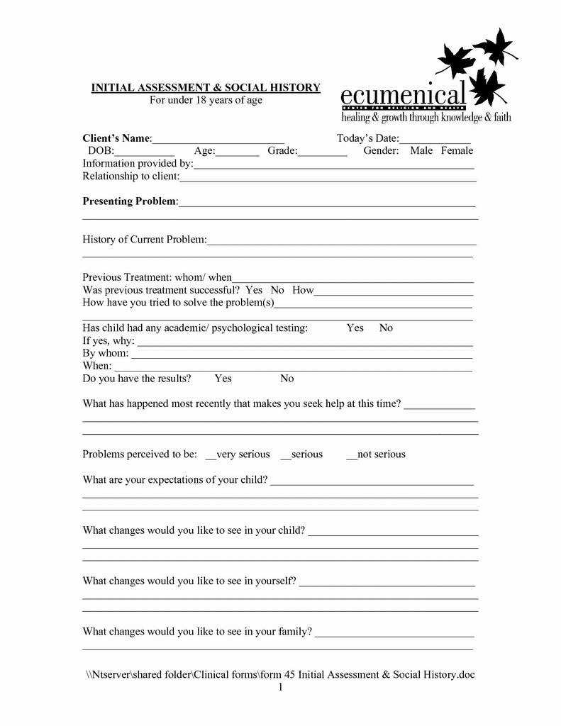 Counseling Intake Assessment Form Elegant Patient Note Within Soap Note Template Word