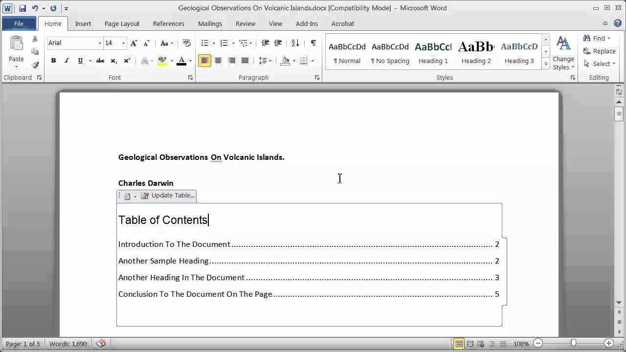 Creating A Table Of Contents In A Word Document - Part 1 For Contents Page Word Template