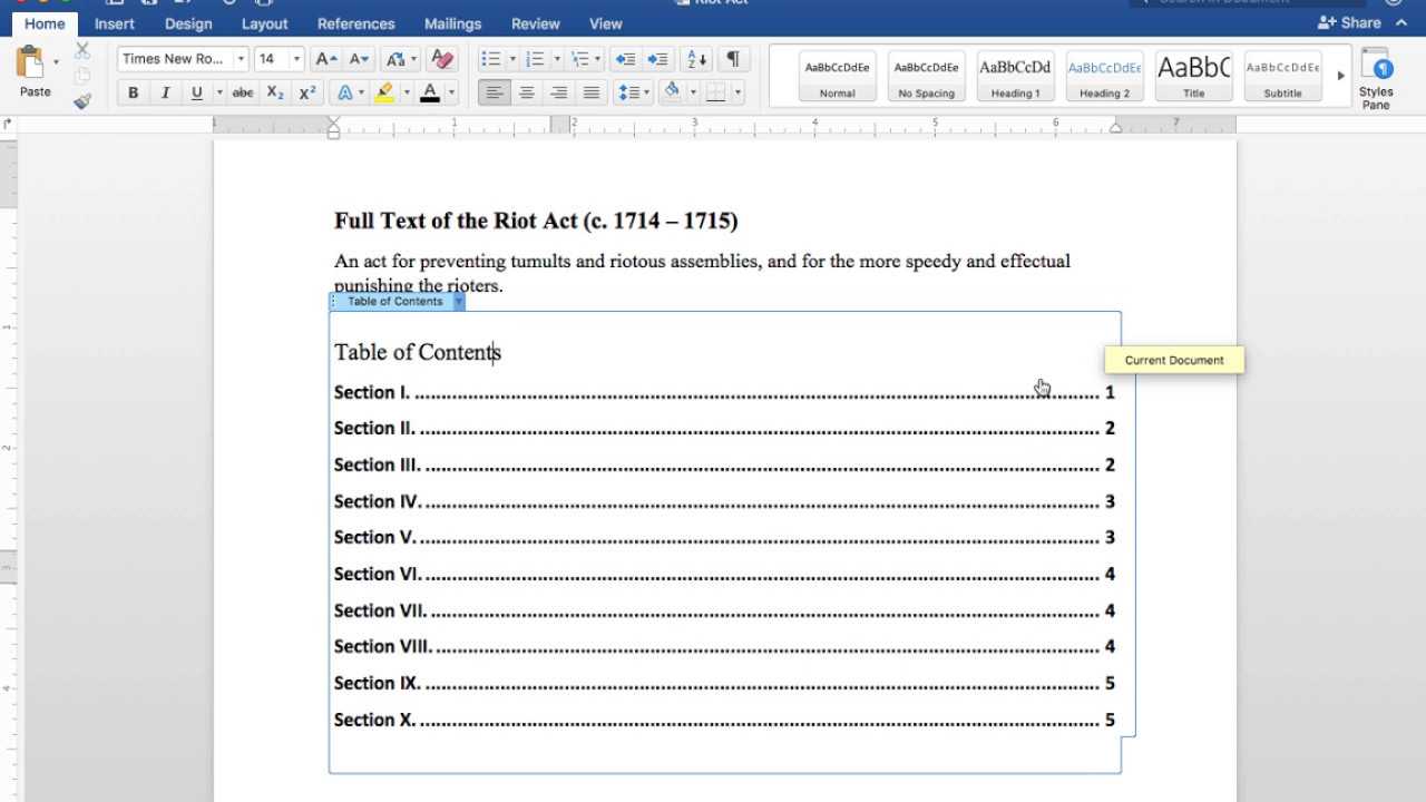 Creating A Table Of Contents In Word 2016 For Mac (See Note Below For  Headings Video Link) Inside Microsoft Word Table Of Contents Template